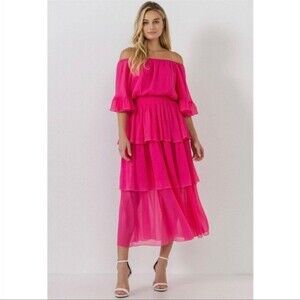 Endless Rose Chiffon Off the Shoulder Ruffle Tier Maxi Dress Size Medium